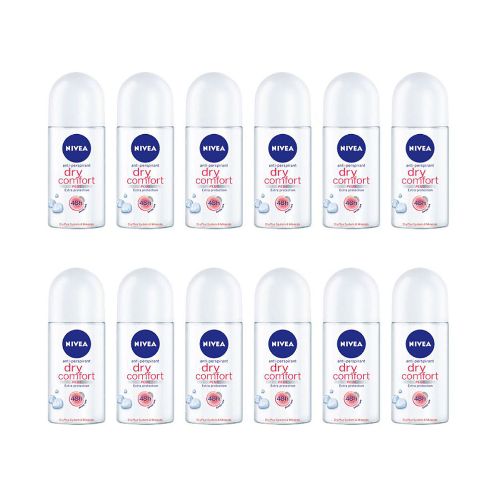 12x Nivea Women Roll-On Dry Comfort Deodorant 50ml Antiperspirant