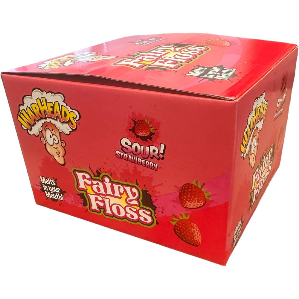 18PK Warheads Strawberry Sour Fairy Floss/Cotton Candy Packet Lollies 15g