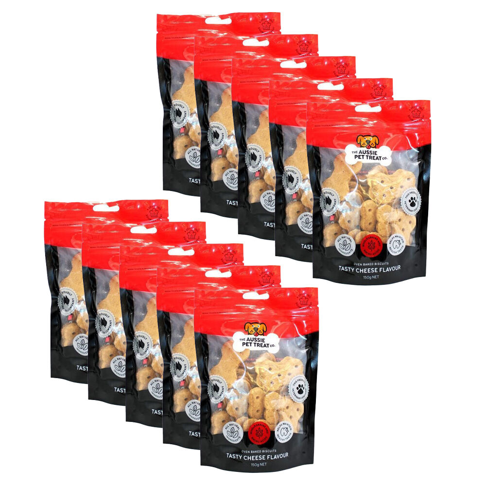 10PK The Aussie Pet Treat Co Dog Biscuit Tasty Cheese 150g Healthy