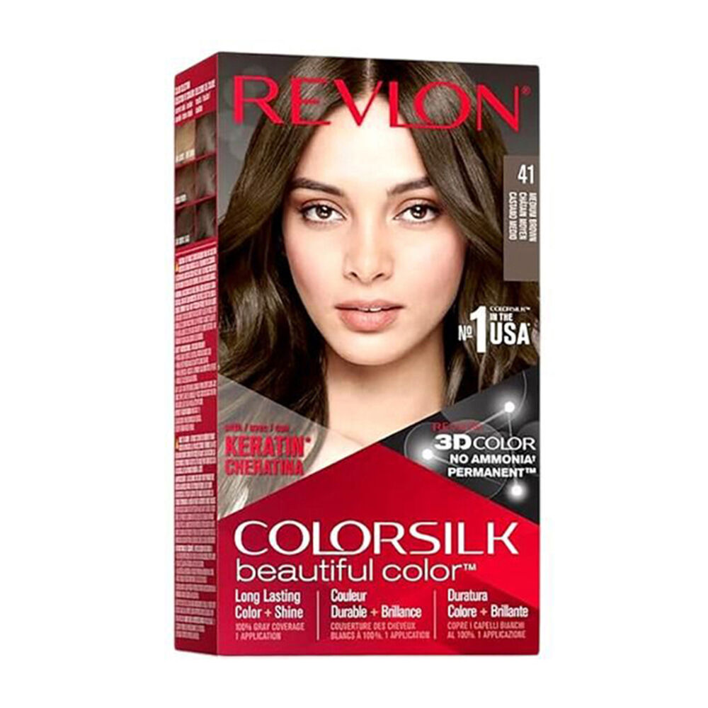 3PK Revlon ColorSilk Permanent Hair Colour Dye Ammonia-Free 41 Medium Brown