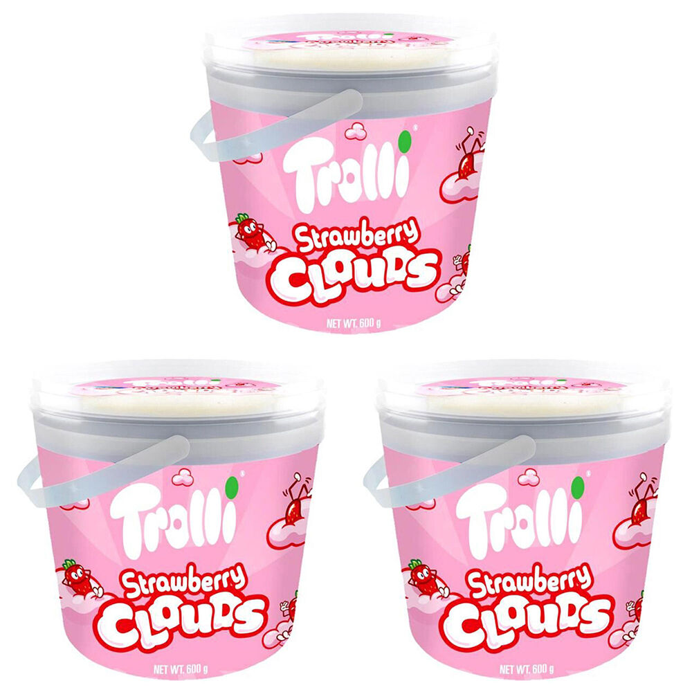 3PK Trolli Strawberry Clouds Party-Size Bucket Chewy Candy Lollies 600g Red