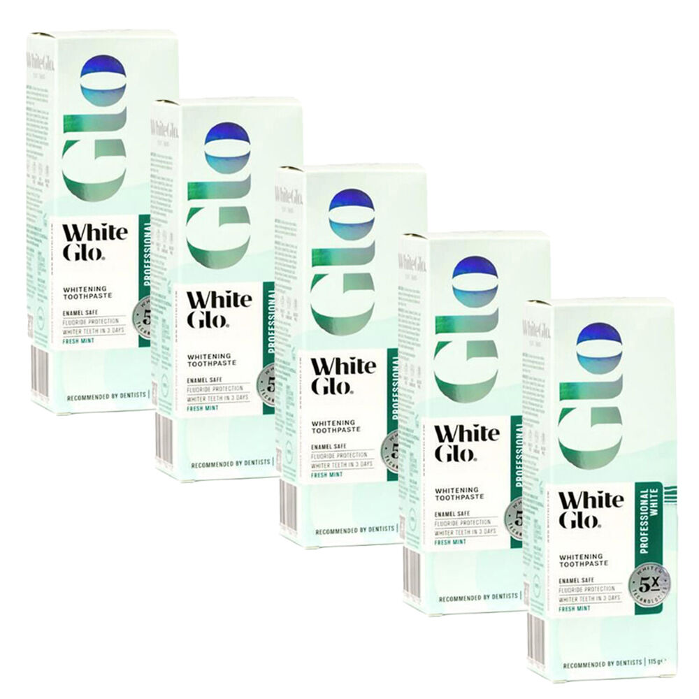 5PK White Glo Professional-Level Whitening Dental Care Toothpaste 115g