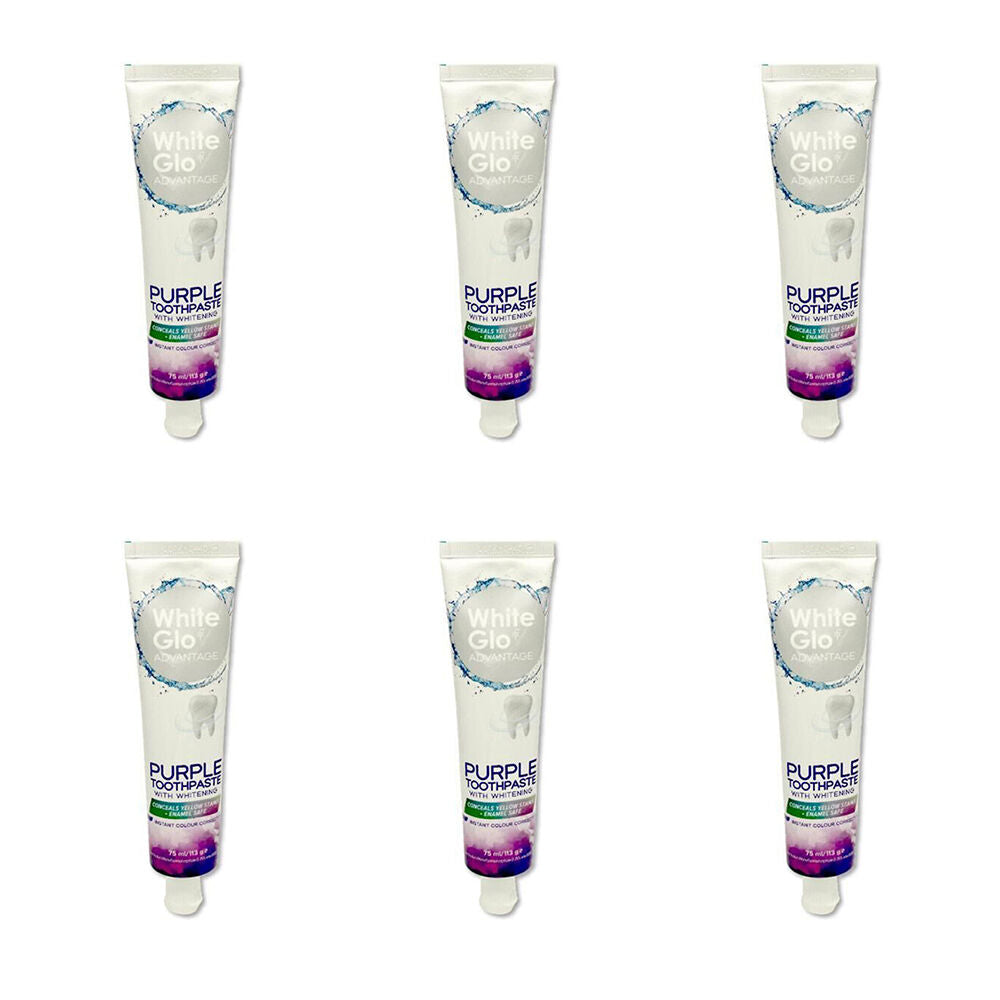 6PK White Glo Advantage Purple w/ Whitening Dental Care Toothpaste 113g