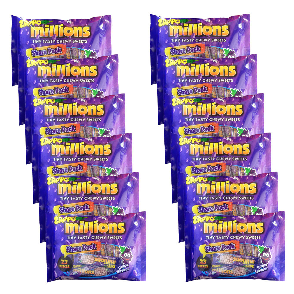 12PK Zappo Millions Grape Candy Share Pack Fruit Lollies Confectionery 368g