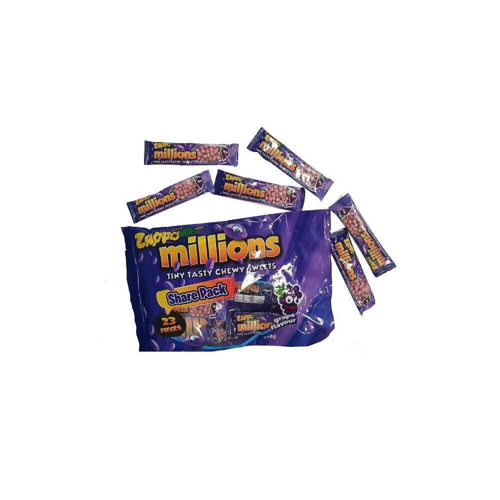 12PK Zappo Millions Grape Candy Share Pack Fruit Lollies Confectionery 368g
