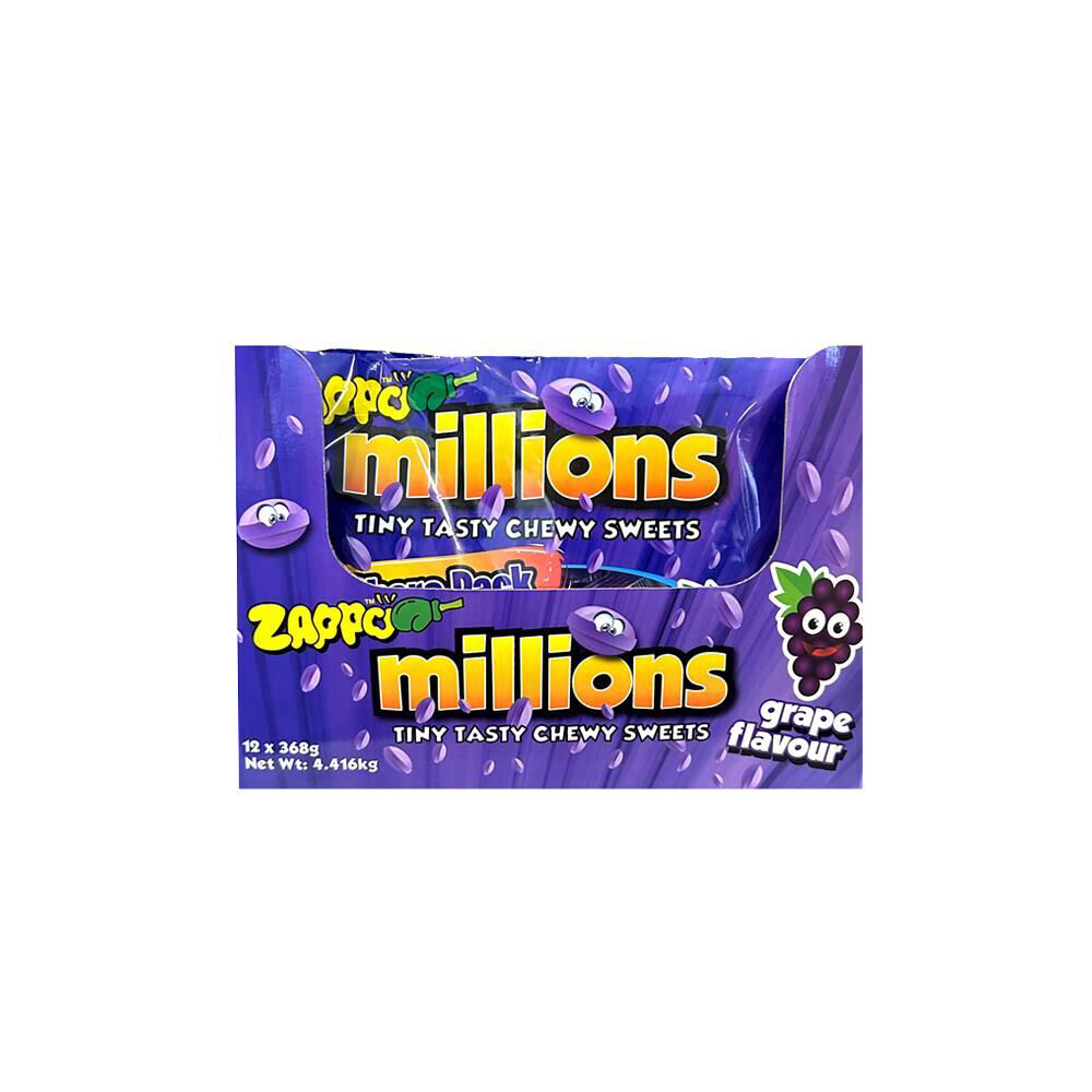 12PK Zappo Millions Grape Candy Share Pack Fruit Lollies Confectionery 368g