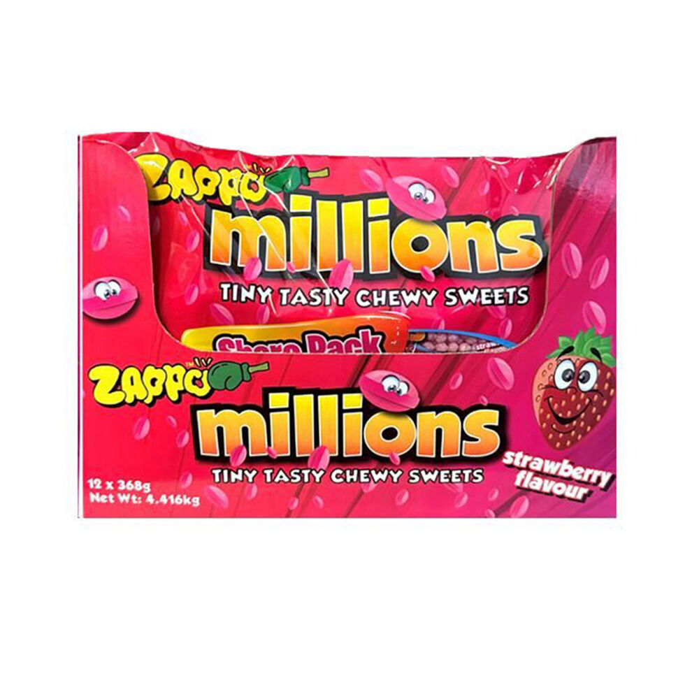 12PK Zappo Millions Strawberry Candy Share Pack Fruit-Flavoured Lollies 368g