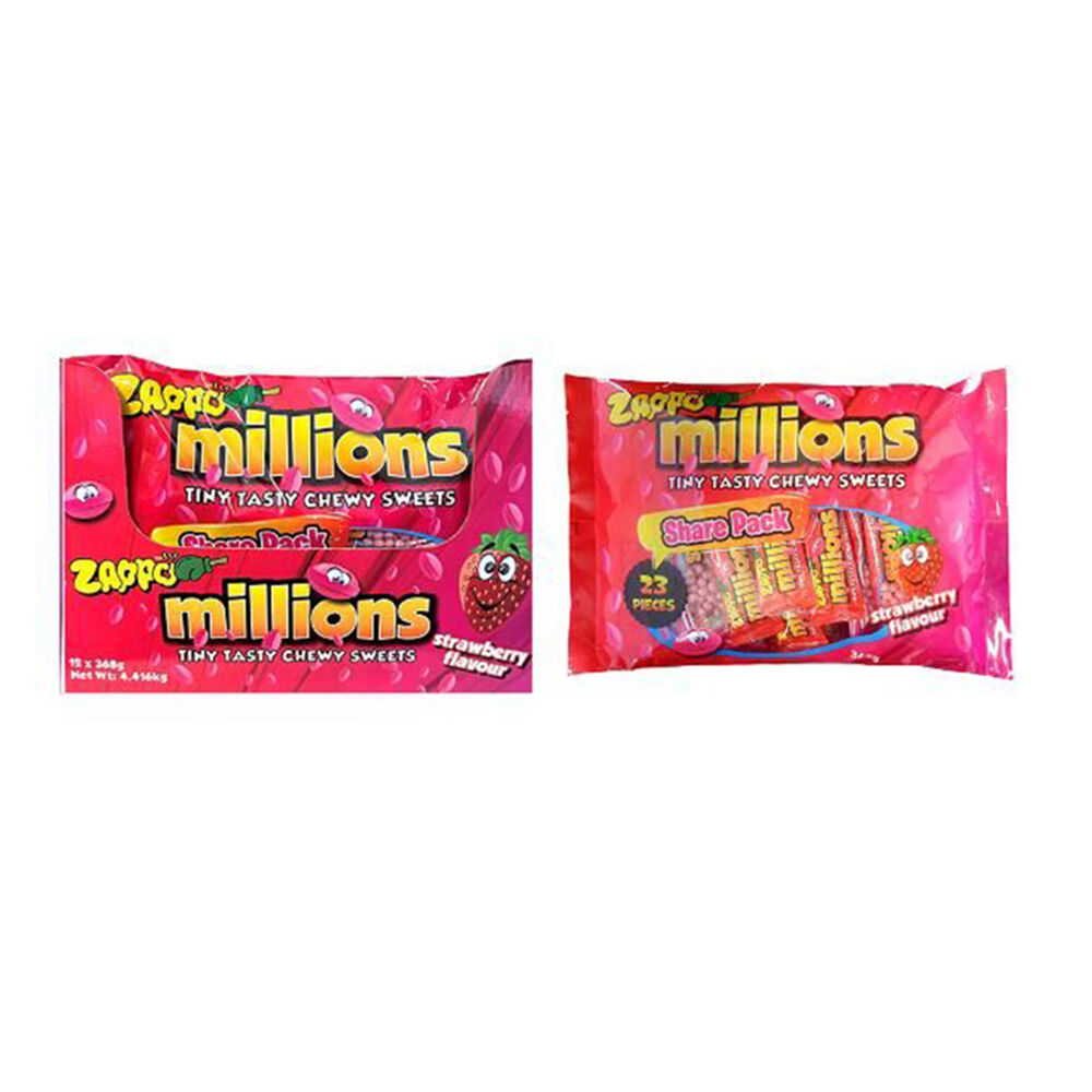 12PK Zappo Millions Strawberry Candy Share Pack Fruit-Flavoured Lollies 368g