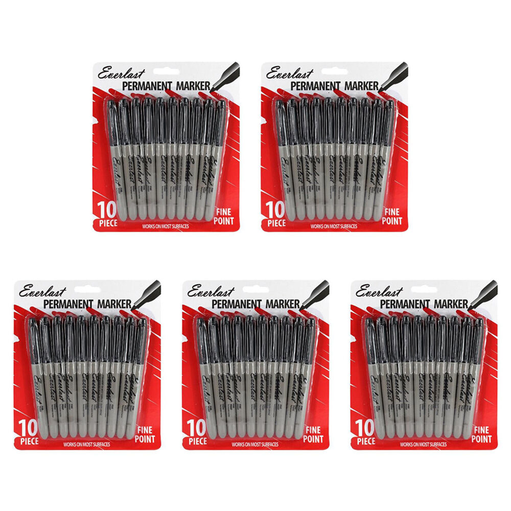 5x 10pc Everlast Fine Point Black Permanent Markers Writing Stationery
