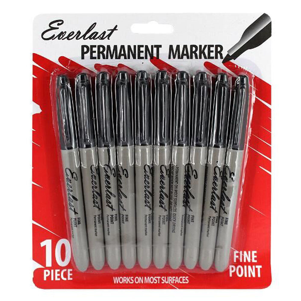 5x 10pc Everlast Fine Point Black Permanent Markers Writing Stationery