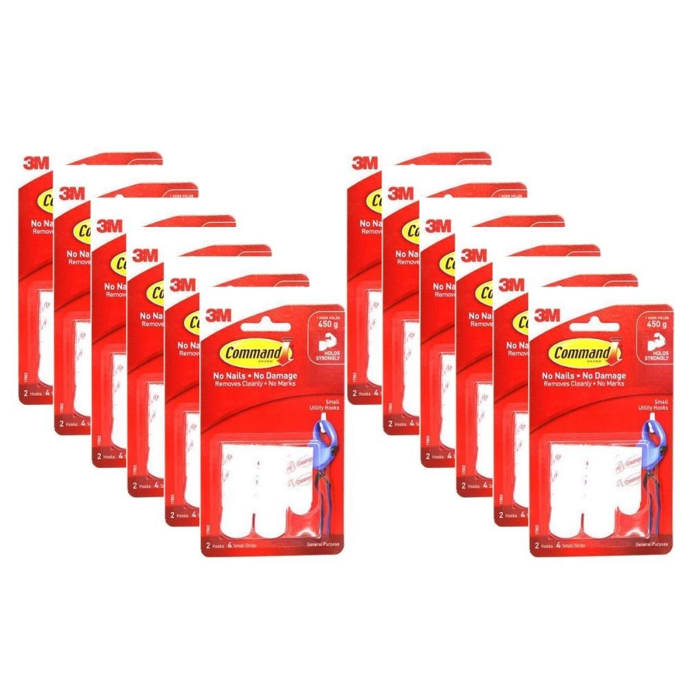 12x 3pc 3M Command No Nail Small Hanging Utility Wall Hook Holds 450g White