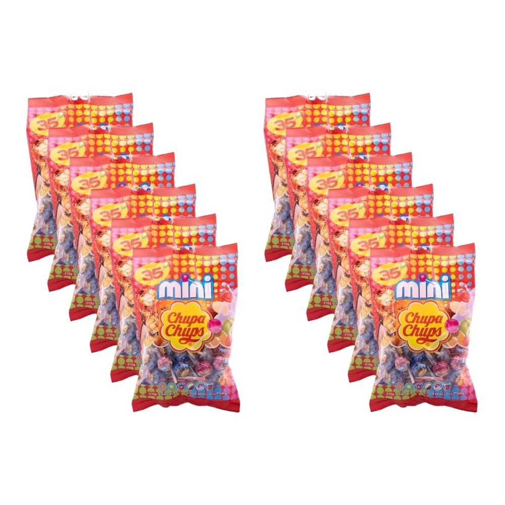 12x 35pc Chupa Chups Mini Fruity Lollipops Assorted 210g Sweet Confectionery