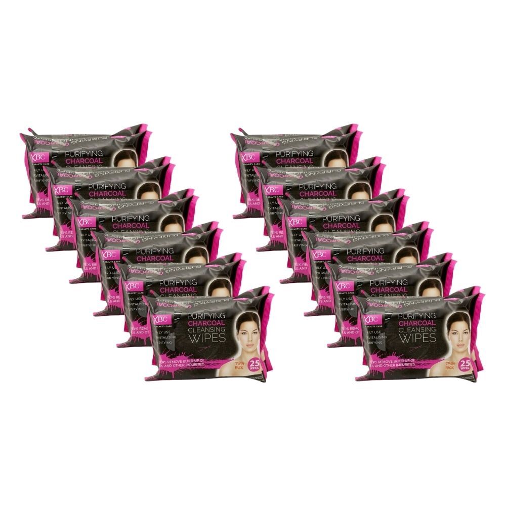 12PK XBC Charcoal Twin Pack Facial Cleaning Wipes Beauty Skin Care