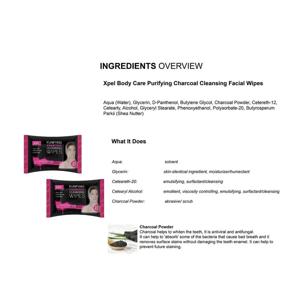 12PK XBC Charcoal Twin Pack Facial Cleaning Wipes Beauty Skin Care