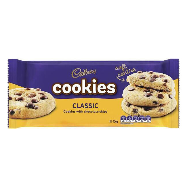 12PK Cadbury Classic Soft Chocolate Chip Cookie Biscuits 156g Confectionery