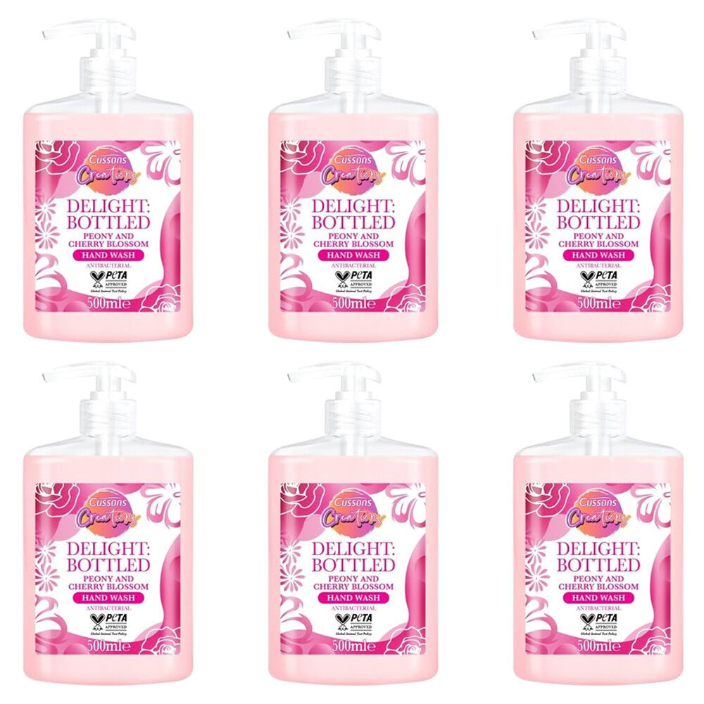 6PK Cussons Creations Antibacterial Hand Wash 500ml Peony & Cherry Blossom