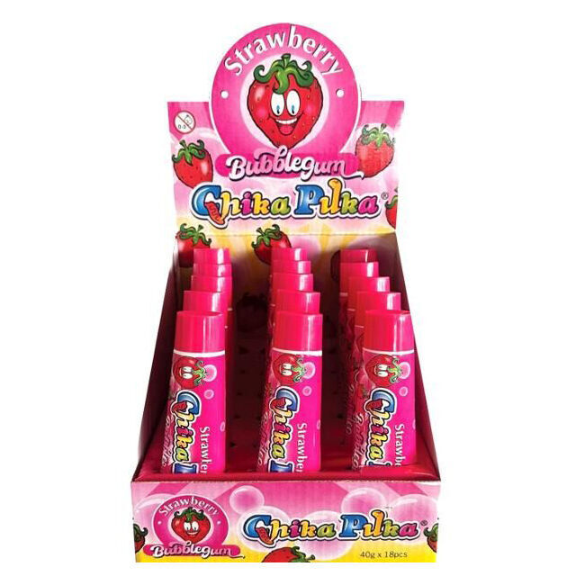 18PK Chika Puka Fairy Floss Squeezable Bubble Gum 40g Strawberry Fruit Flavour