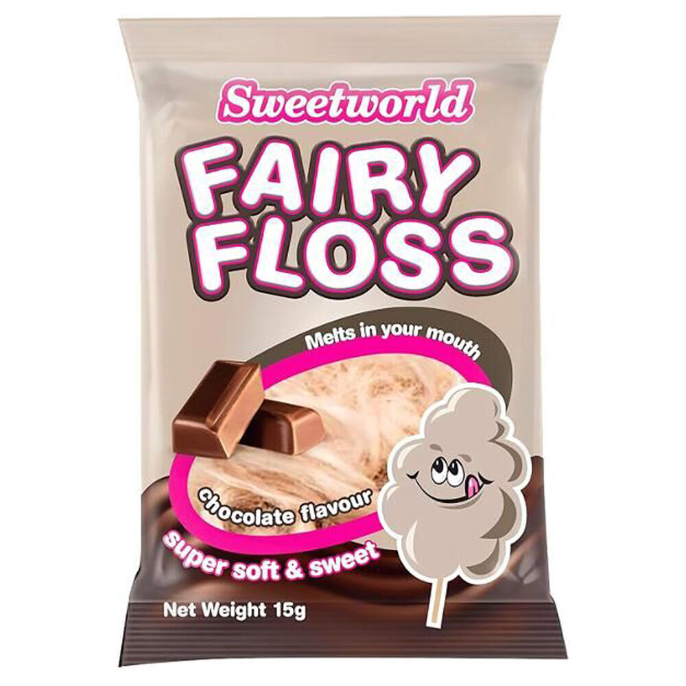 18PK Sweetworld Chocolate Fairy Floss Soft Cotton Candy Sweet Confectionery 15g