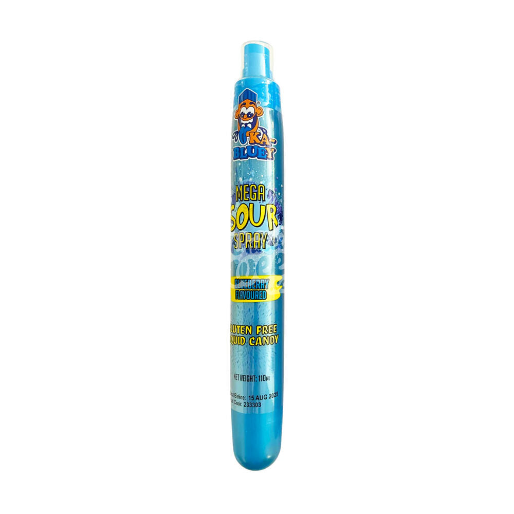 12PK Ka-Bluey Mega Sour Spray Liquid Candy in Blueberry/Rasp Flavour 110ml Asst