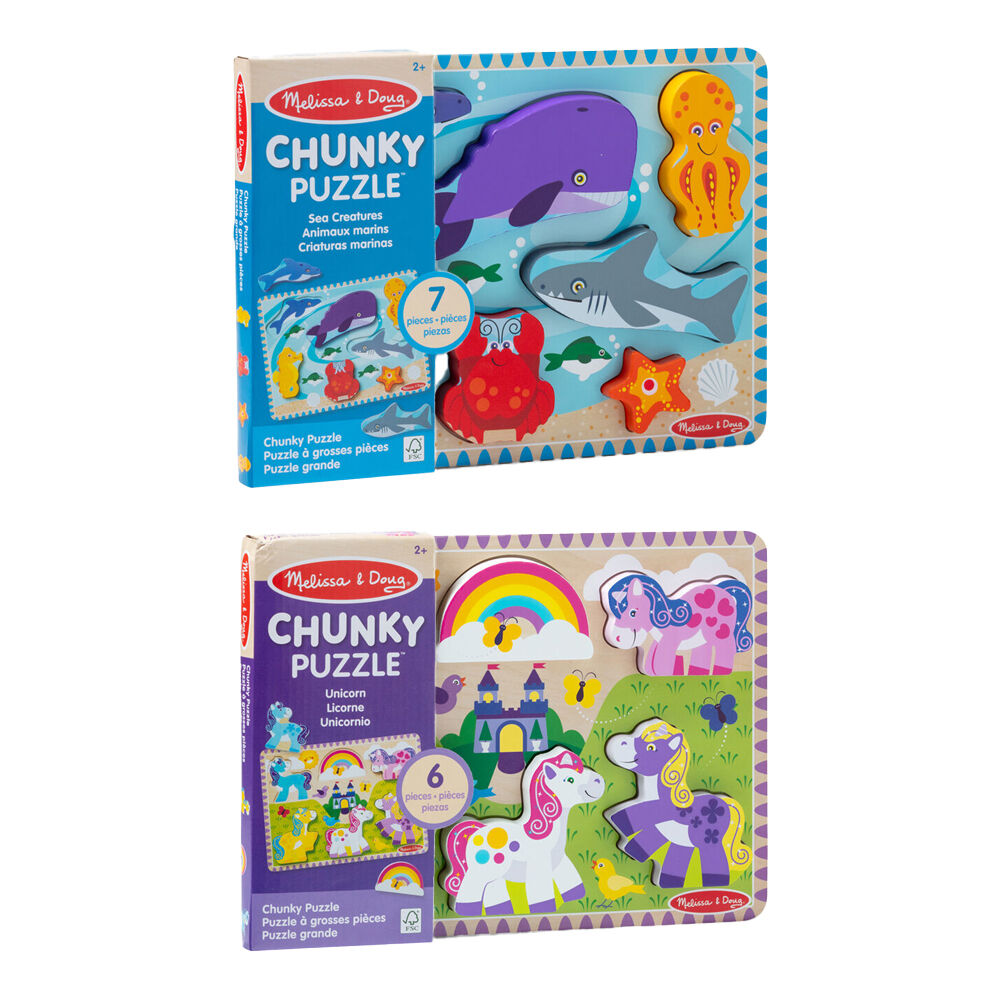 Melissa & Doug Unicorn/Sea Life Chunky Puzzle Kids Toy Combo 2y+