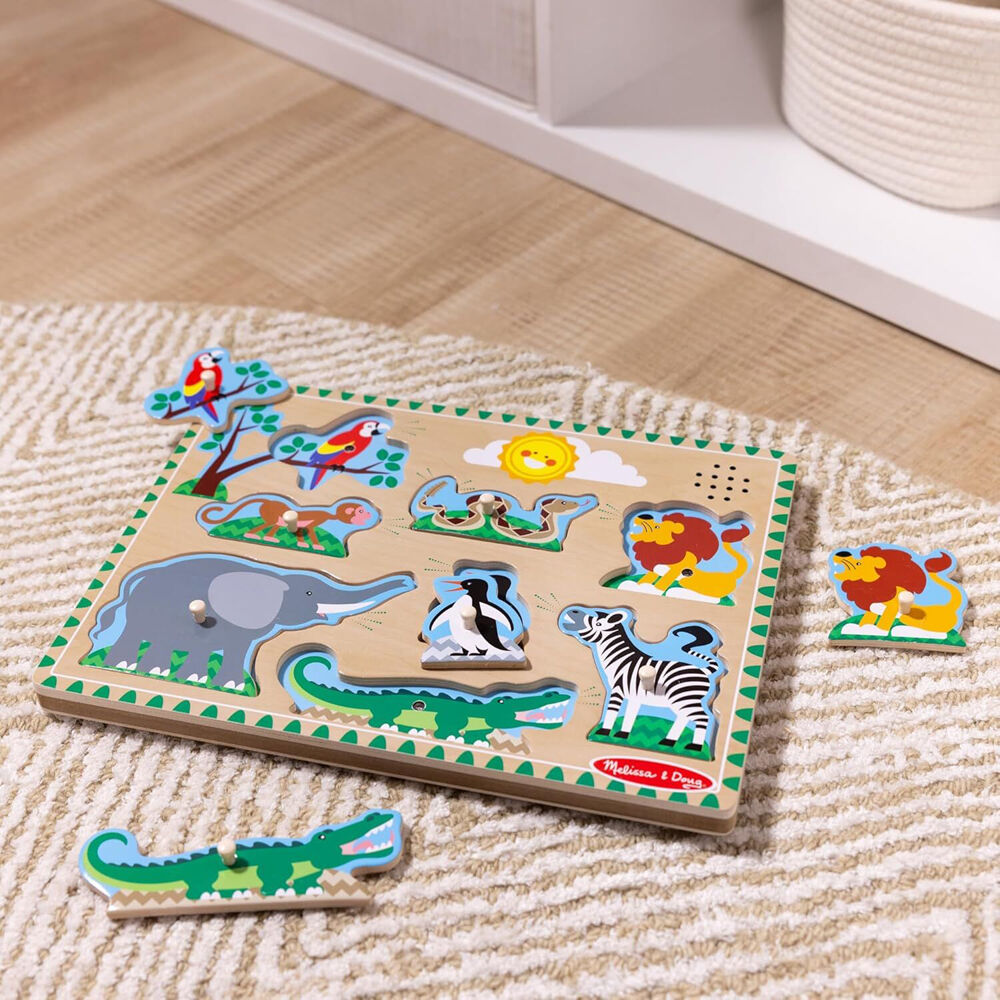 8pc Melissa & Doug Zoo Animals Wooden Sound Puzzle Kids Toy Jigsaw 2y+
