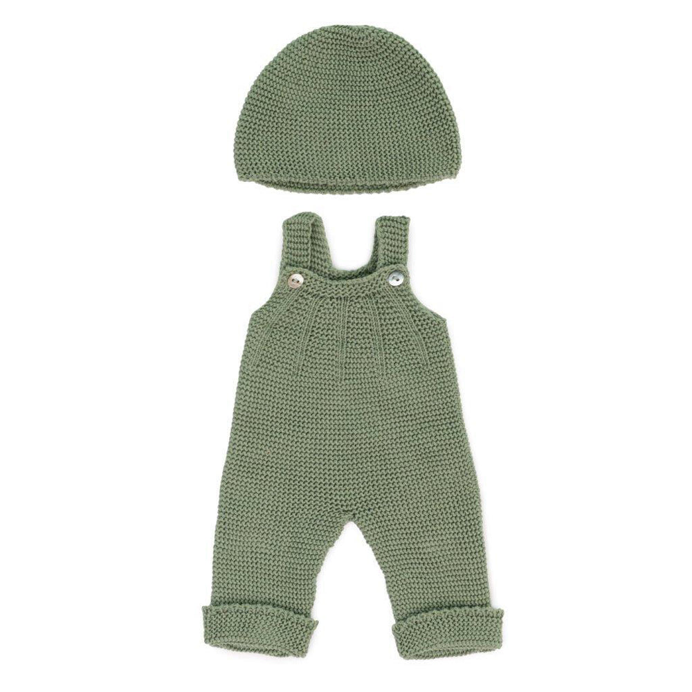 2pc Miniland Clothing Eco Knitted Overalls & Beanie Hat Costume For Doll 3+