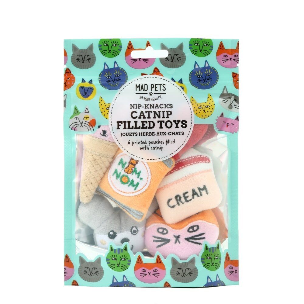 6pc Mad Pets Nip-Knacks Catnip Filled Cat Play Toys Set Printed