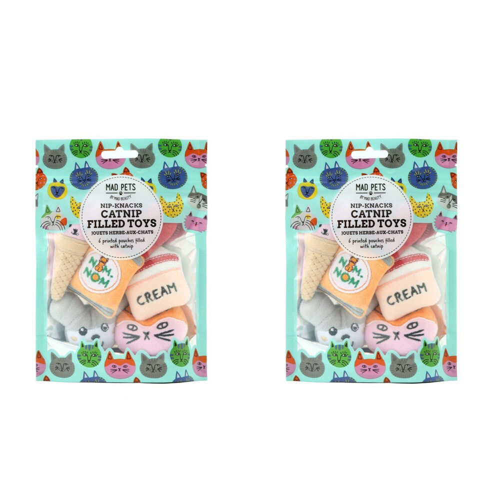 2x 6pc Mad Pets Nip-Knacks Catnip Filled Cat Play Toys Set Printed