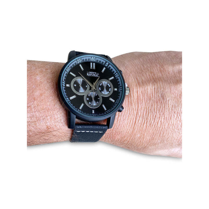 5pc Men's Republic Stylish Watch Set With 4 Bracelets Gift Set Black
