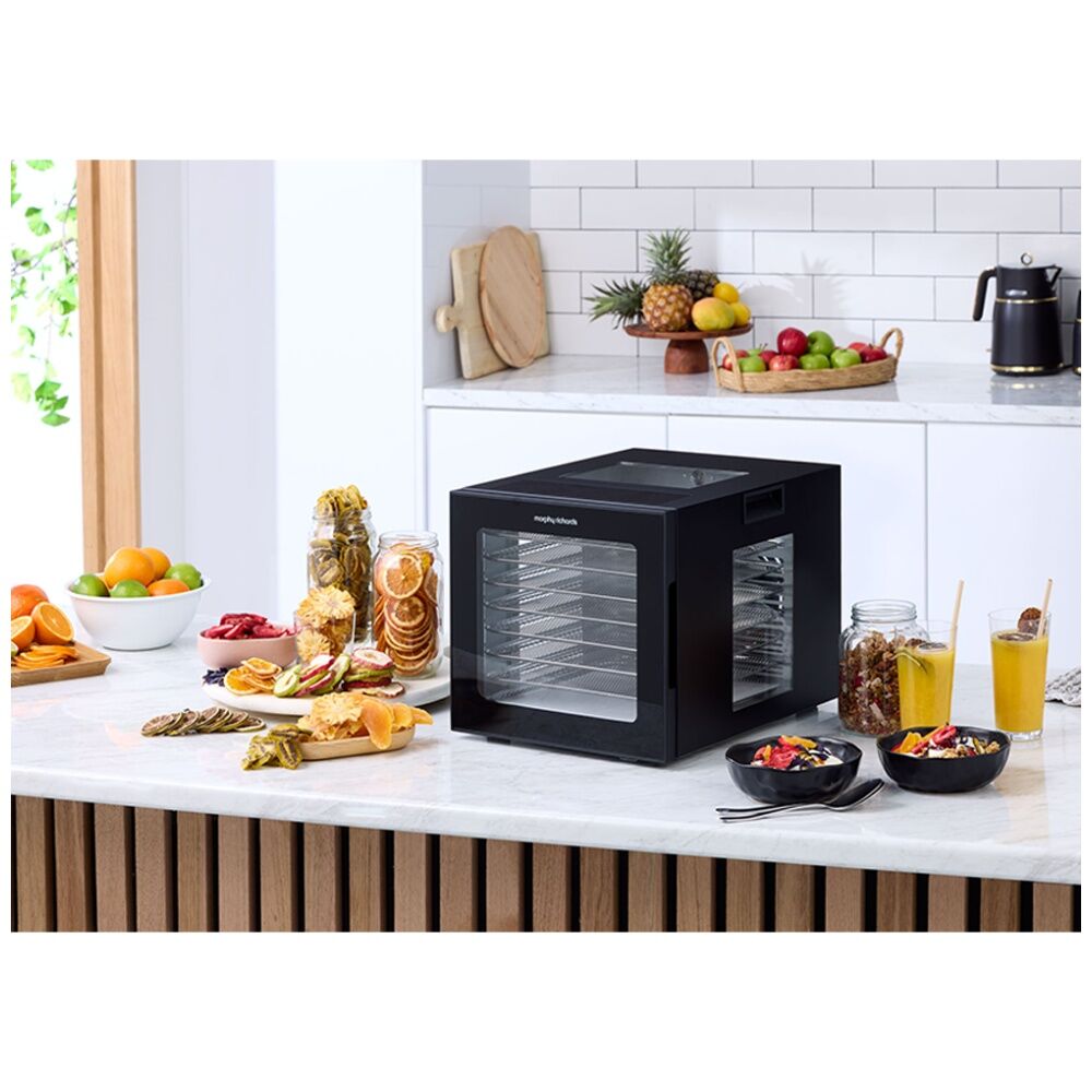 Morphy Richards 8 Shelf Food Dehydrator 850W w/ Mesh Sheet Drip Tray - Black