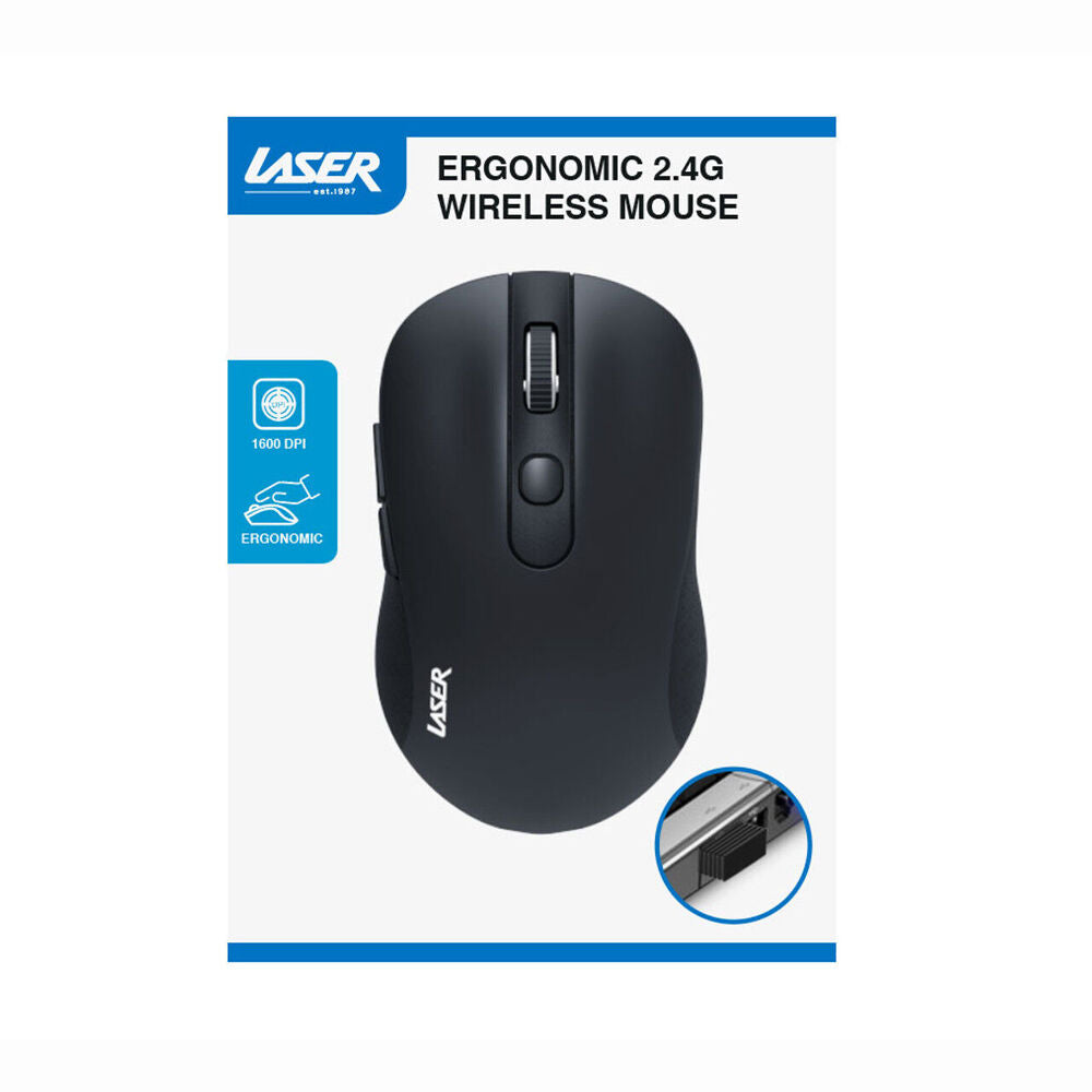 Laser Ergonomic Wireless USB Mouse for PC Laptop Desktop Mac Windows Black