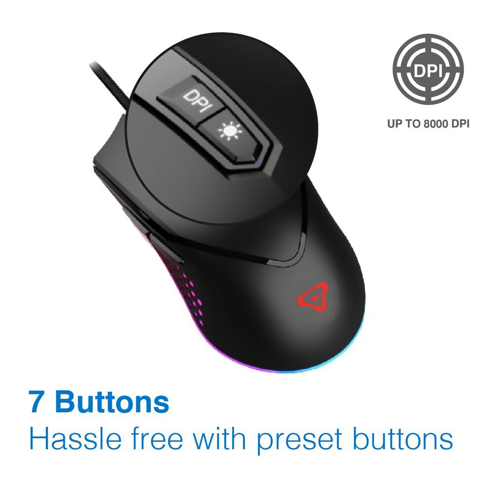 Laser Gaming RGB M801 Wired Mouse 8000 DPI - Black