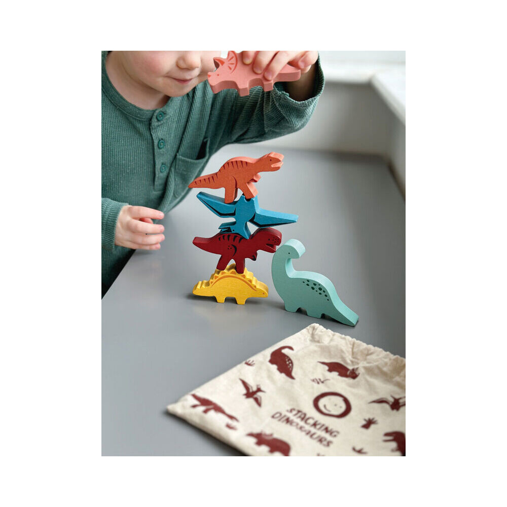 Mentari Happy Stacking Dinosaurs Set & Bag Wooden Toy 2y+