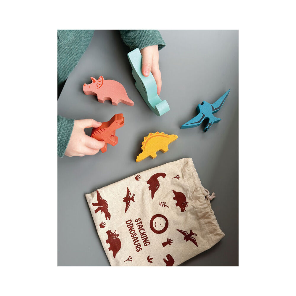 Mentari Happy Stacking Dinosaurs Set & Bag Wooden Toy 2y+
