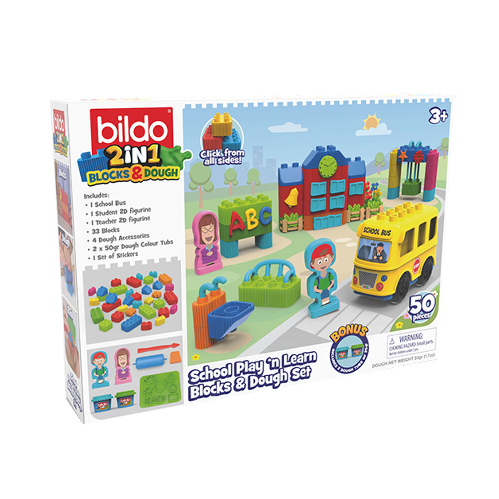 2pc Bildo Police Rescue & School Play n Learn Blocks/Dough Combo Set 3y+