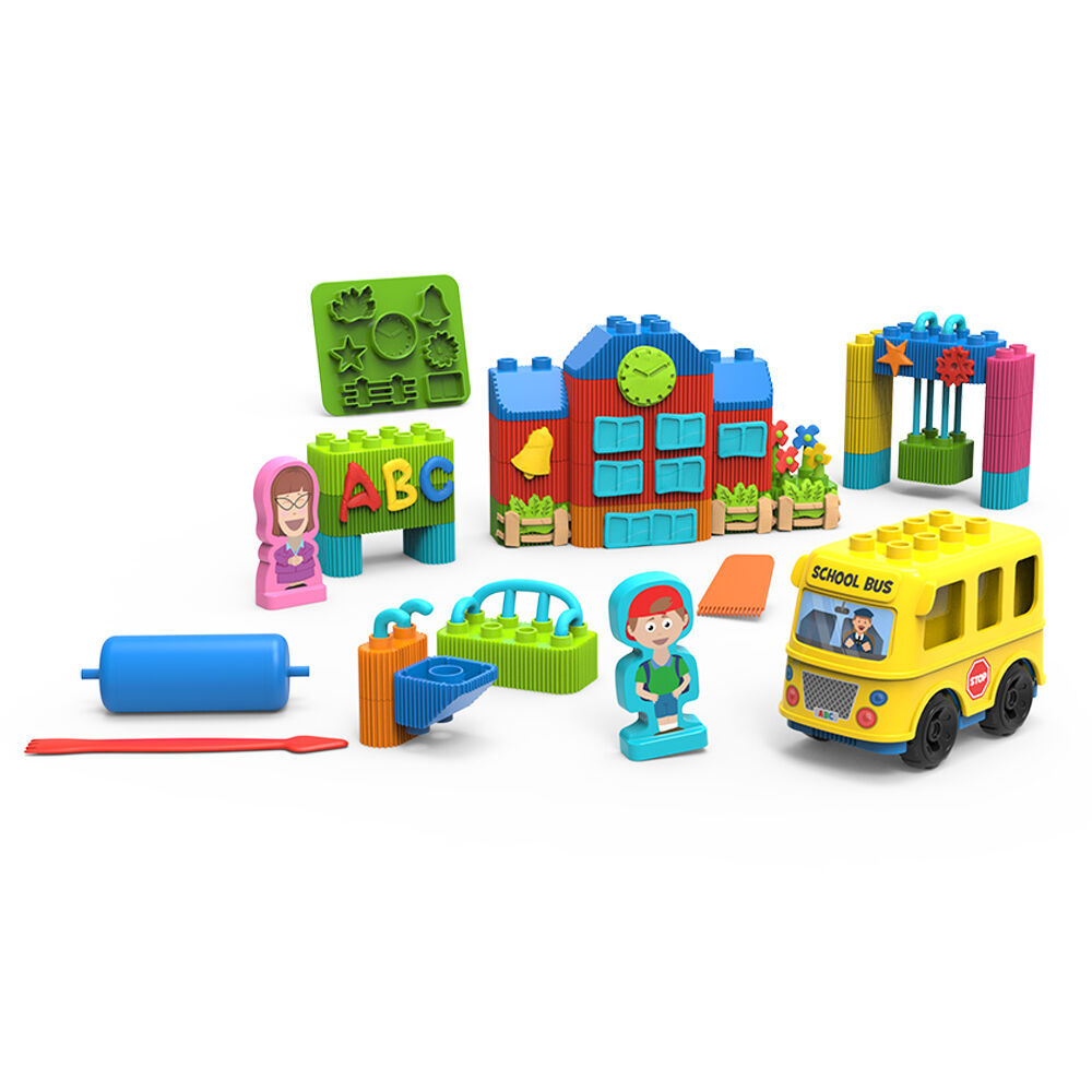 2pc Bildo Police Rescue & School Play n Learn Blocks/Dough Combo Set 3y+