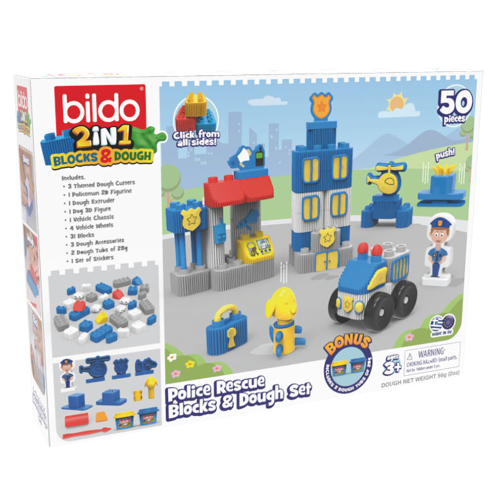 2pc Bildo Police Rescue & School Play n Learn Blocks/Dough Combo Set 3y+