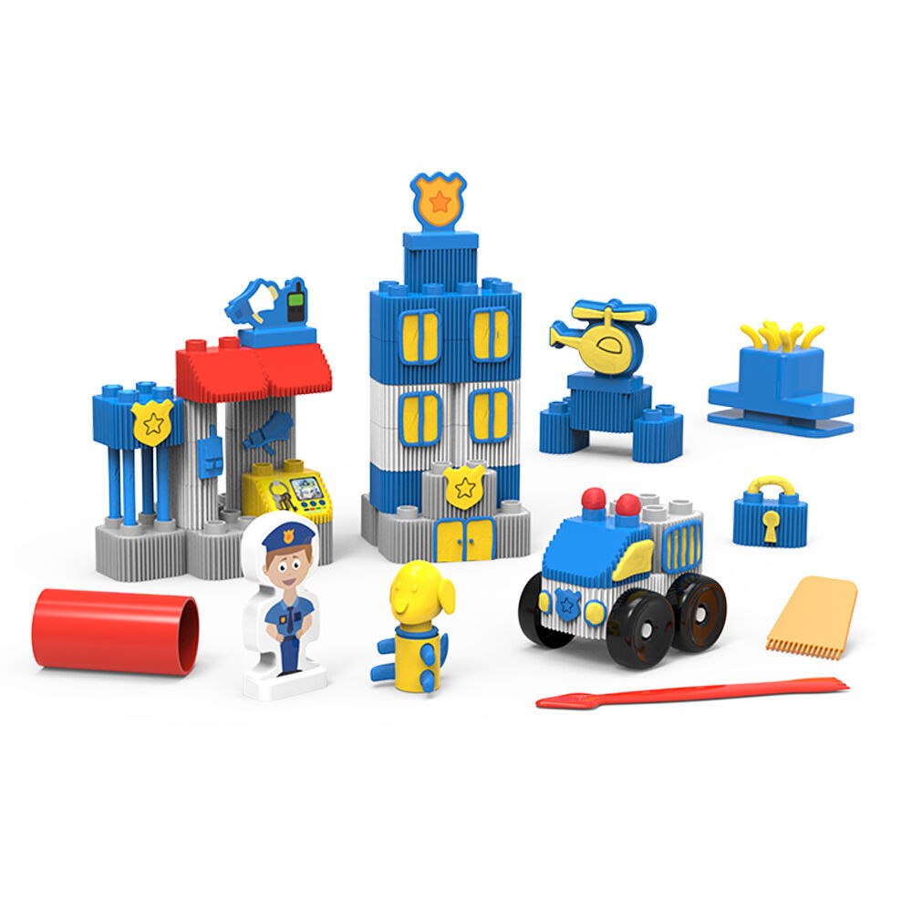 2pc Bildo Police Rescue & School Play n Learn Blocks/Dough Combo Set 3y+