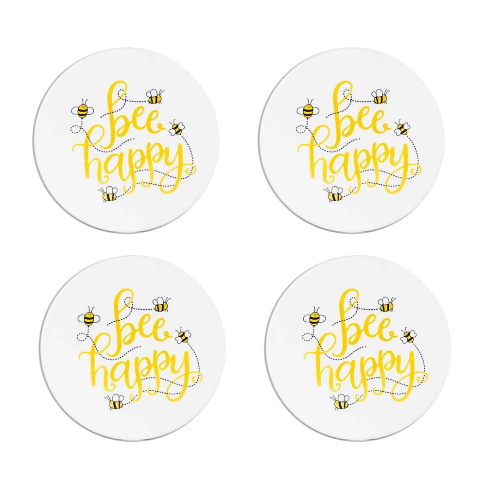 4PK LMD Ceramic Bee Happy - Beautiful On The Inside Table Coaster 10cm