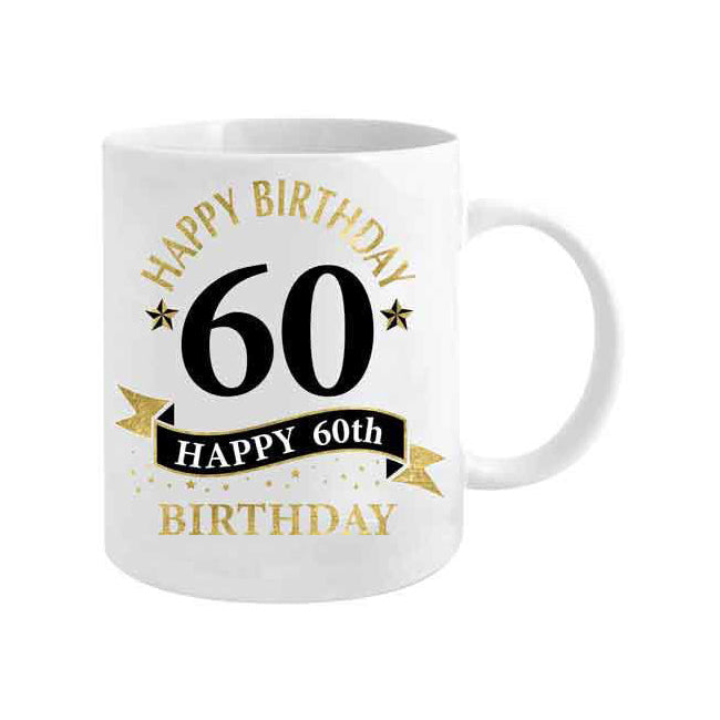 2PK 60th Birthday White & Gold 360ml Ceramic Coffee/Tea Drink Mug w/ Handle