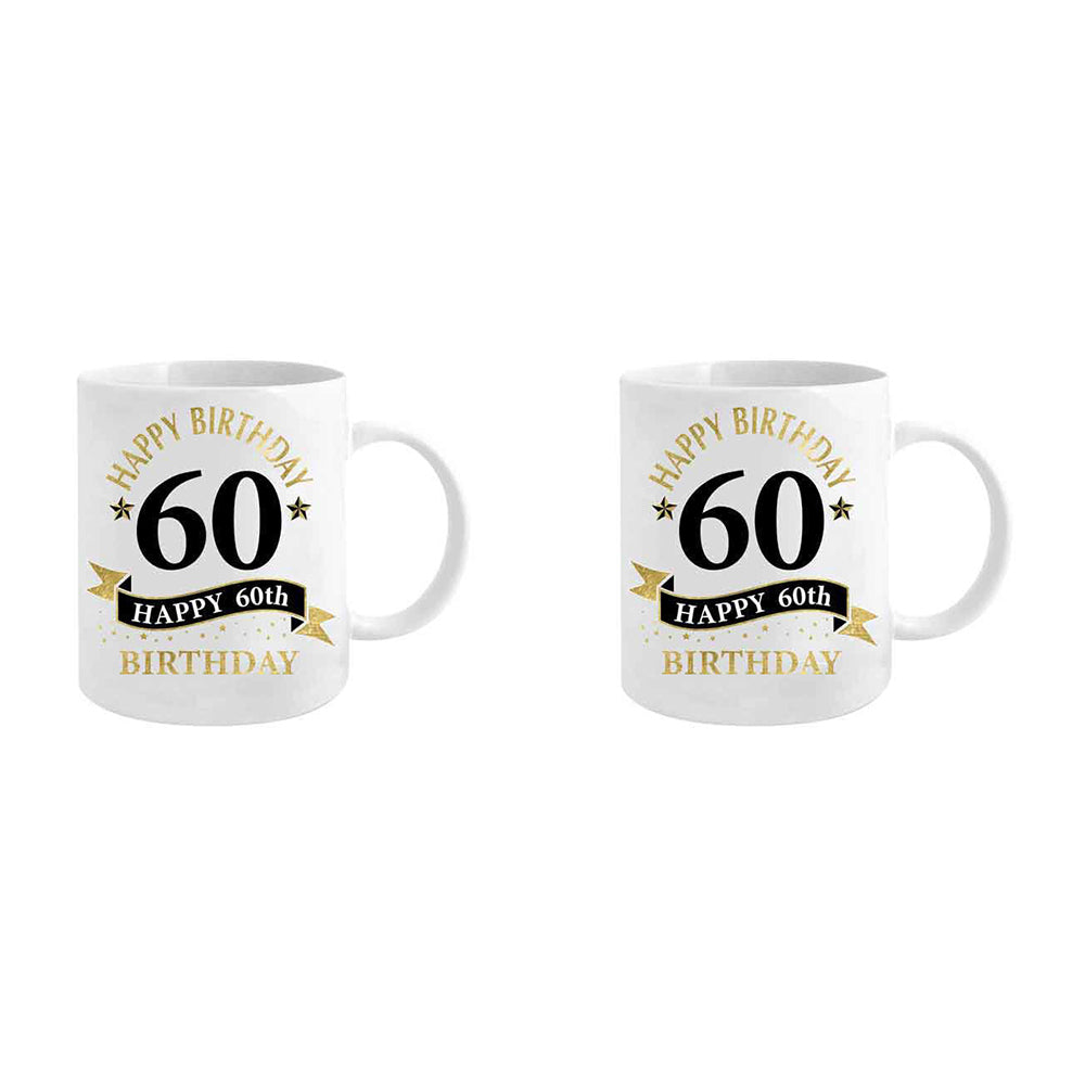 2PK 60th Birthday White & Gold 360ml Ceramic Coffee/Tea Drink Mug w/ Handle