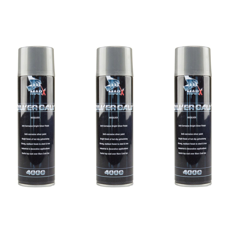 3PK AgBoss Anti-Corrosive Marx Galvanised Silver Metal Spray Can 400g