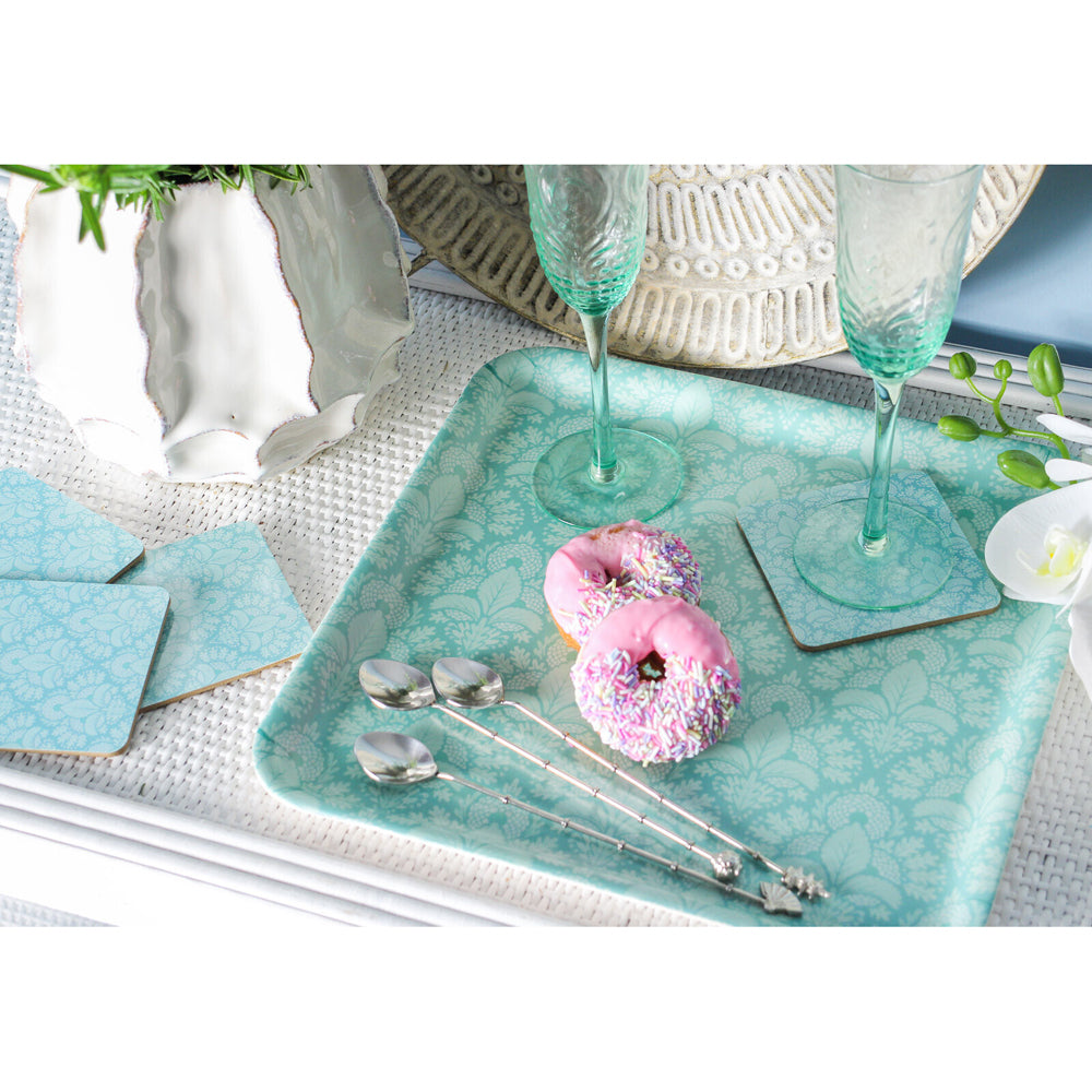 3x 4pc LVD MDF/Cork Damask Coasters 10x10cm - Sky Blue