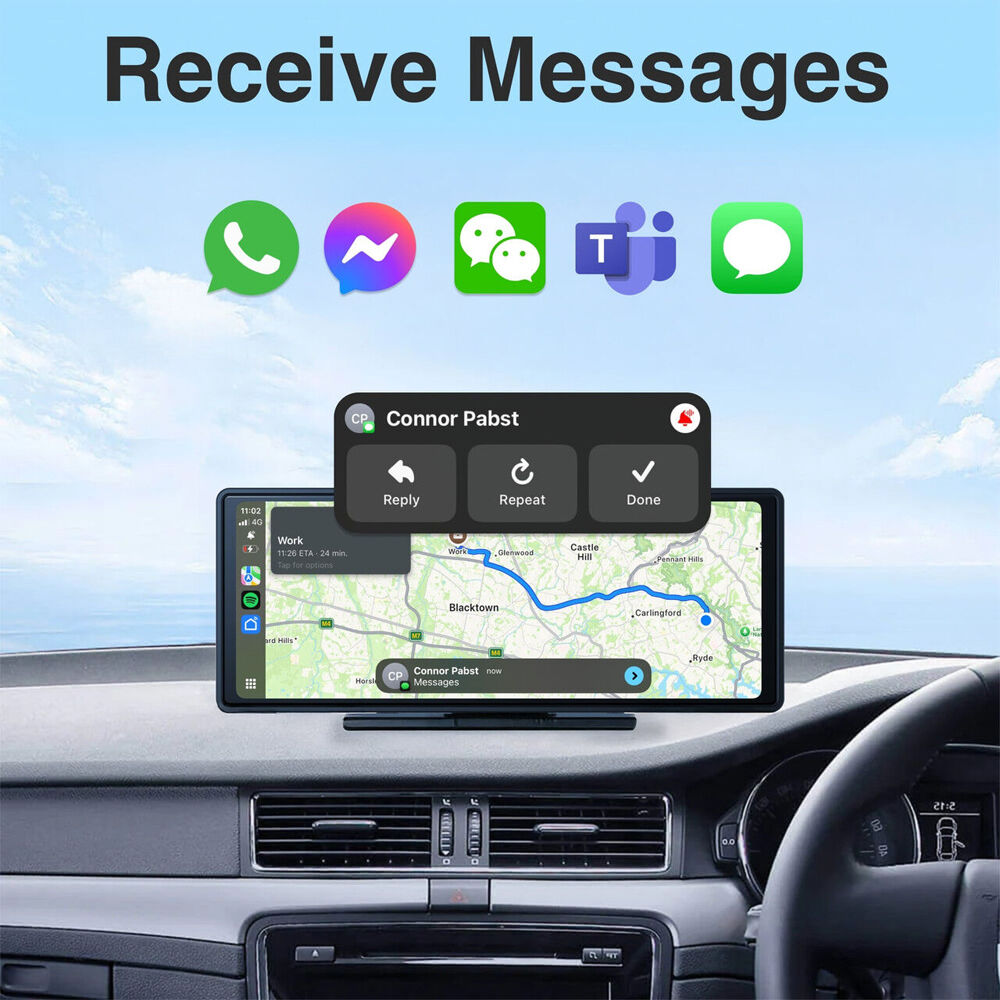 Laser 10in Portable Touchscreen LCD Screen Apple CarPlay/Android Auto