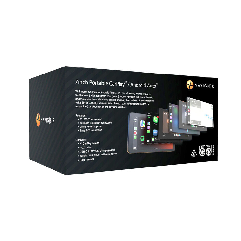 Laser 7in Portable Touchscreen LCD Screen Apple CarPlay/Android Auto