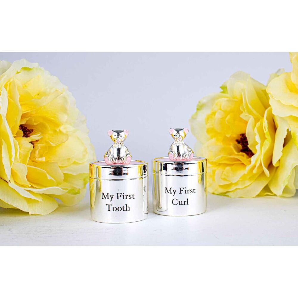 Silver Plate Tooth & Curl Box - Pink  Decorative Keepsake Box Gift Set
