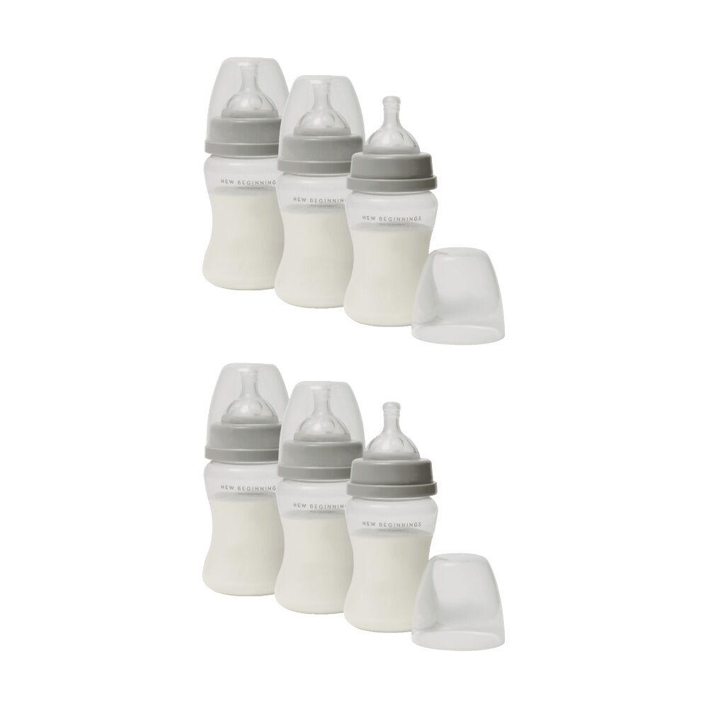 2x 3pc New Beginnings PP Baby Bottles 180ml Silicone Teat Soft 0-3m
