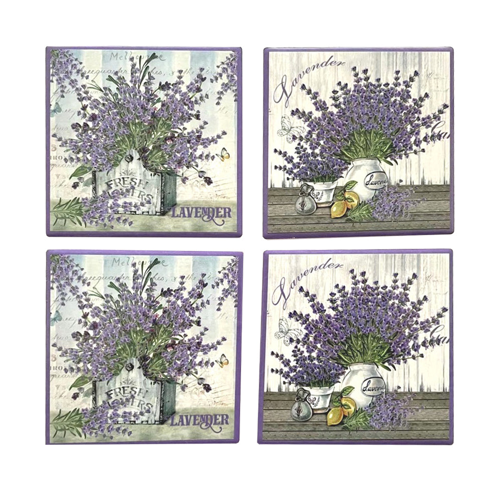 4pc Lavender Coasters Coffee/Tea Table Protector Square Ceramic Assorted