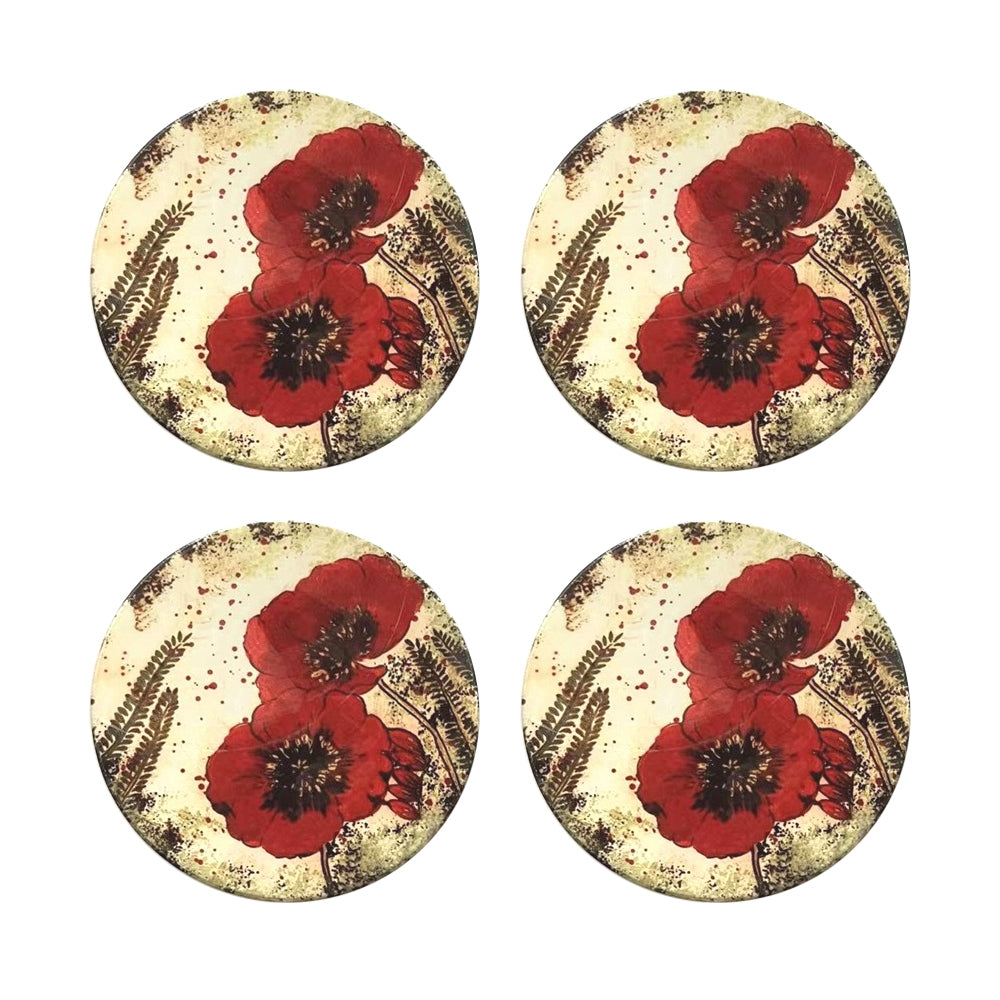 4pc Poppies Coasters Coffee/Tea Table Protector Round Ceramic