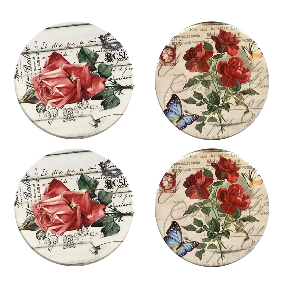 4pc Roses Coasters Coffee/Tea Table Protector Round Ceramic Assorted